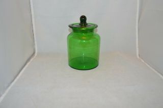 Blown Emerald Green Glass Apothecary Jar Canister with Ground Glass Lid 3
