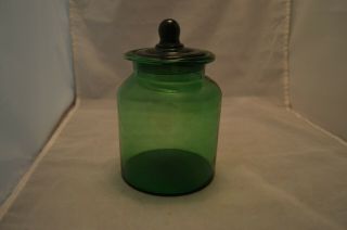 Blown Emerald Green Glass Apothecary Jar Canister with Ground Glass Lid 7