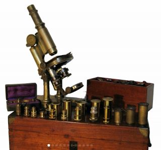Antique Brass Grand Modèle Microscope By Nachet Et Fils,  1887 - 95 Highly Equipped