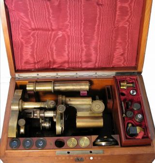 Antique brass grand modèle microscope by Nachet et Fils,  1887 - 95 highly equipped 3