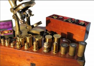 Antique brass grand modèle microscope by Nachet et Fils,  1887 - 95 highly equipped 4