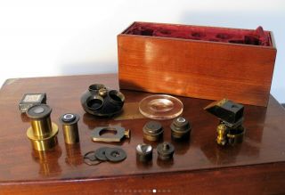 Antique brass grand modèle microscope by Nachet et Fils,  1887 - 95 highly equipped 8