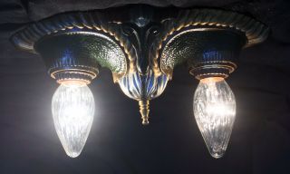 Vintage Art Deco Ceiling Light Fixture - 2 Bulb Moe Bridges - Fully Resorted