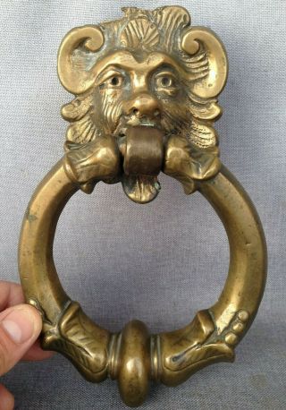 Big antique french door knocker bronze fawn head 19th century castle mansion 2