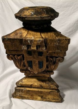 Antique Wood Ornate Church Altar Candle Holder - Religious Architecture