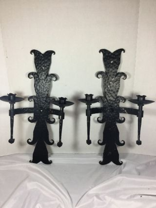 Pair Large Wrought Iron Wall Sconce Pair Candle Sconce Double Arm Gothic