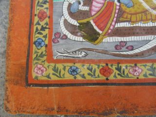 VISHNU LYING ON THE COILS OF THE SERPENT SHESHA ANTIQUE 19THC INDIAN PAINTING 5