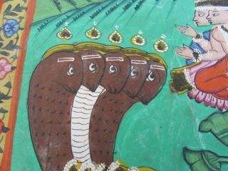 VISHNU LYING ON THE COILS OF THE SERPENT SHESHA ANTIQUE 19THC INDIAN PAINTING 6