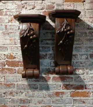 Vintage Architectural Wall Shelf Corbels - Carved Wood - A Pair