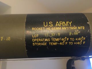 RARE M72A2 LAW 66mm Anti - Tank Rocket Firing Tube - Training - Prop - INERT Date 1968 10