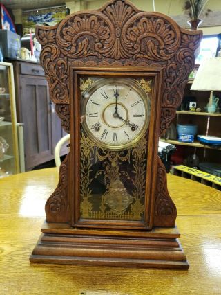 Antique Rare Gilbert 1904 " Capitol " No.  45 Oak Shelf Parlor Clock & Key;