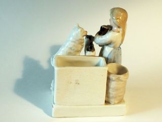 Antique porcelain match holder Striker Girl cat Samoyed Eskimo dog Spitz marked 5