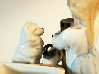 Antique porcelain match holder Striker Girl cat Samoyed Eskimo dog Spitz marked 8