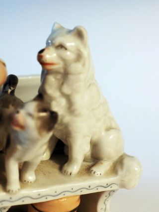Antique porcelain match holder Striker Girl cat Samoyed Eskimo dog Spitz marked 9