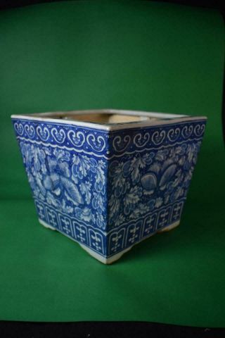 A Chinese 19th Century Blue And White Square Form Butterfly Jardiniere Guangxu
