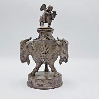 Antique Bronze Incense Burner W/ Goats Heads & Boy W/ Goat 6.  5 " Tall