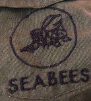 VINTAGE U.  S.  NAVY SEABEES - 2 LONG SLEEVE/1 SHORT SLEEVE UTILITY SHIRTS - 14.  5X33 6