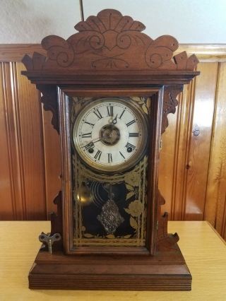 Antique E.  N.  Welch Kitchen Clock W/ Key & Alarm Mantle Parlor Gingerbread