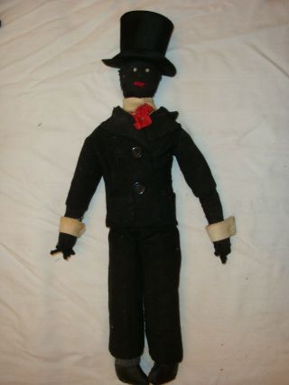Tall Black Man Doll With Hat And Vintage Clothes