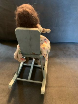 Vintage Mechanical Little Bisque Doll in a Rocking Chair 2