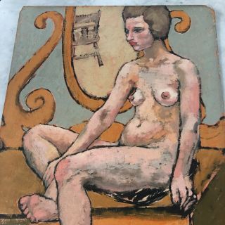 Vintage Midcentury Nude Figure Painting Oil Painting Woman On Masonite