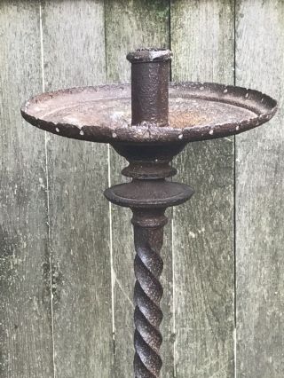 Antique Hand Forged Gothic Iron Floor Candlestick Holder Pricket Victorian 2