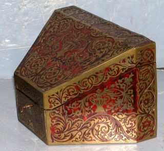 Antique 19c Boulle Stationary Letter Box Desk Red Shell Inlay Halstaff Hannaford 5