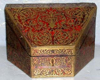 Antique 19c Boulle Stationary Letter Box Desk Red Shell Inlay Halstaff Hannaford 7
