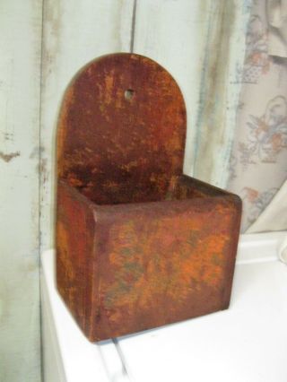 Antique Primitive Wood Wall Box Old Red Paint Tombstone