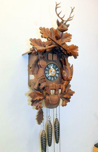 Old Large Clock Cuckoo Wall Clock Black Forest wit Carillon music box 42 cm hg. 3