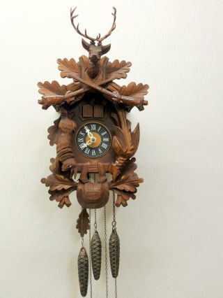 Old Large Clock Cuckoo Wall Clock Black Forest wit Carillon music box 42 cm hg. 5