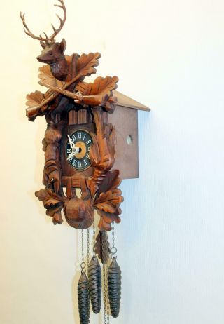 Old Large Clock Cuckoo Wall Clock Black Forest wit Carillon music box 42 cm hg. 6