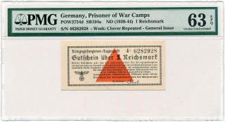 Germany - 1 Reichsmark 1939 - 44 Ww2 Pow Camp Pmg Choice Unc 63 Epq