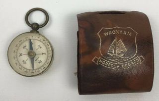 The Pathfinder Brass Pocket Compass In Leather Case Vintage Miniature Wroxham