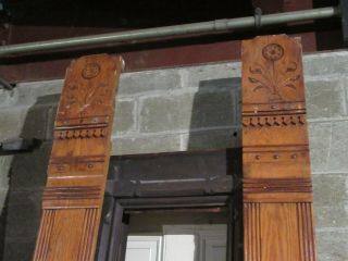 ANTIQUE CARVED OAK DOUBLE ENTRANCE FRENCH DOORS WITH MOLDINGS 77 X 122 10