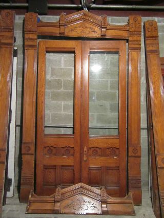 Antique Carved Oak Double Entrance French Doors With Moldings 77 X 122