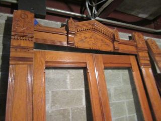 ANTIQUE CARVED OAK DOUBLE ENTRANCE FRENCH DOORS WITH MOLDINGS 77 X 122 7