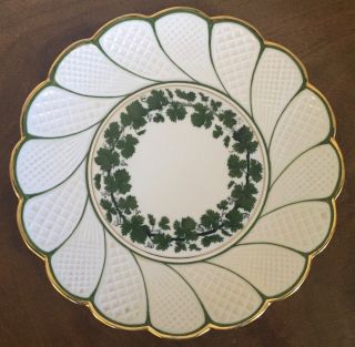 Antique German Meissen Porcelain Platter Plate Green Napoleon Ivy Gold Gilt Rim