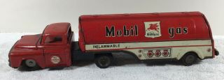 Japan Tin Metal Mobil Gas Trailer/shell Friction Truck Toy 1950 