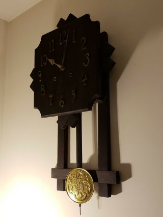 Antique 1907 Gilbert Clock Co.  Mission Oak Art Deco Regulator Wall Clock 10