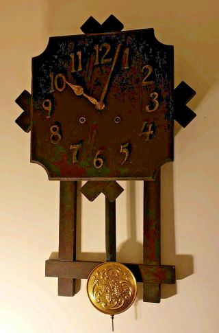 Antique 1907 Gilbert Clock Co.  Mission Oak Art Deco Regulator Wall Clock 12