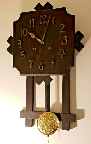 Antique 1907 Gilbert Clock Co.  Mission Oak Art Deco Regulator Wall Clock