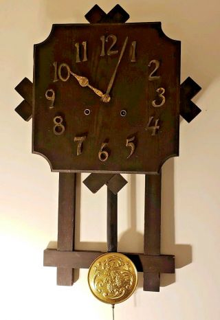 Antique 1907 Gilbert Clock Co.  Mission Oak Art Deco Regulator Wall Clock 3