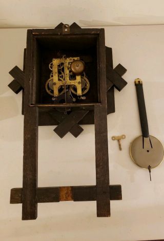 Antique 1907 Gilbert Clock Co.  Mission Oak Art Deco Regulator Wall Clock 4