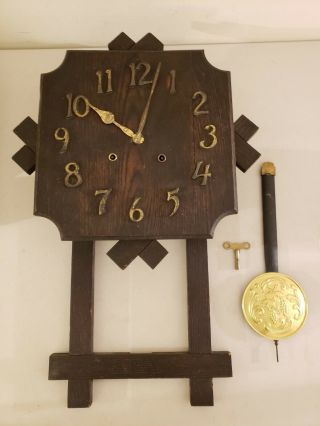 Antique 1907 Gilbert Clock Co.  Mission Oak Art Deco Regulator Wall Clock 6