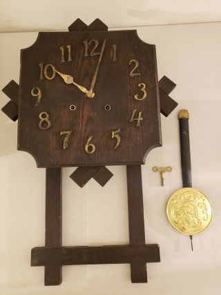 Antique 1907 Gilbert Clock Co.  Mission Oak Art Deco Regulator Wall Clock 9