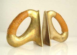 Old 1950s 60s Carl Aubock Vienna Bookends Brass Bronze Bamboo