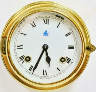 Vintage Schatz 8 Day Brass Nautical Striking Ships 6 Inch Diam Dial Wall Clock