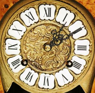 Vintage Franz Hermle 8 Day Burr Walnut & Marquetry Inlay Bracket Clock 10