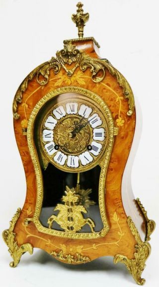 Vintage Franz Hermle 8 Day Burr Walnut & Marquetry Inlay Bracket Clock